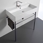 Scarabeo 8031/R-80-CON Rectangular Ceramic Console Sink and Polished Chrome Stand, 32 Inch
